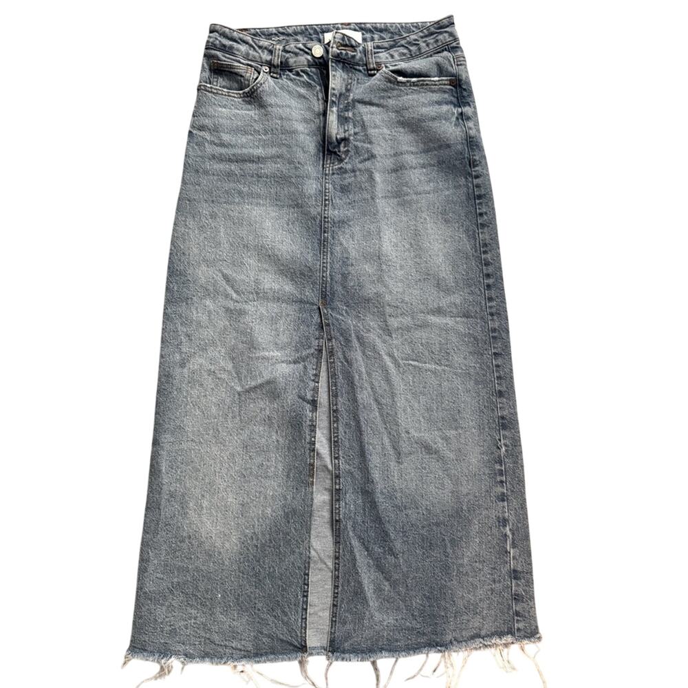 Habitual Womens Denim Front Slit Raw Hem Skirt Sz 26 Capsule Classic Preppy
